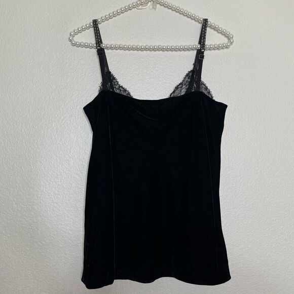 Maje Size 1 Black Velvet Sleeveless Top Lace Lisa Slip Camisole Faux Leather - Picture 12 of 12